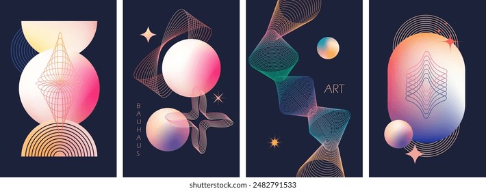 Abstract geometric art design. Bauhaus modern background, printable posters, banners, template concept. Colorful gradient forms, line retro shapes, forms. Vector illustrations.