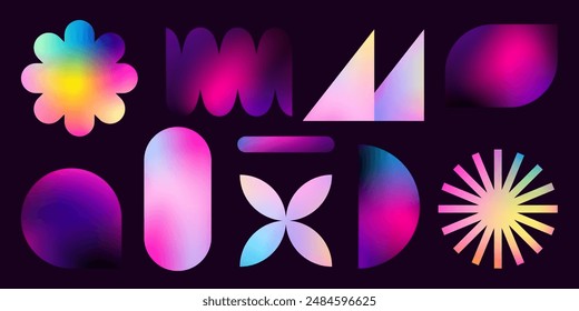 Abstract geometric art design. Bauhaus modern background, printable posters, banners, template concept. Colorful gradient forms, line retro shapes, forms. Vector illustrations.