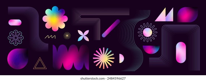 Abstract geometric art design. Bauhaus modern background, printable posters, banners, template concept. Colorful gradient forms, line retro shapes, forms. Vector illustrations.