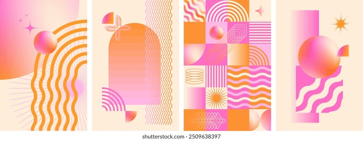 Abstract geometric art design. Bauhaus modern background, printable posters, banners, template concept. Colorful gradient forms, line retro shapes, forms. Vector illustrations.