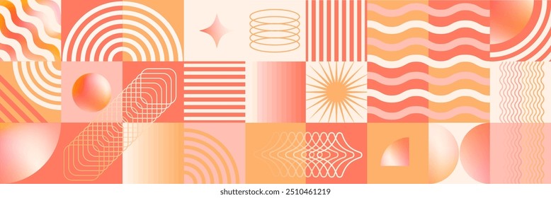 Abstract geometric art design. Bauhaus modern background, printable posters, banners, template concept. Colorful gradient forms, line retro shapes, forms. Vector illustrations.