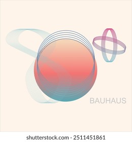 Abstrato design de arte geométrica. Plano de fundo moderno Bauhaus, cartaz imprimível, banner, conceito de modelo. Formas de gradiente coloridas, linhas de formas retrô, formas. Ilustração de vetor legal.