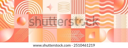 Abstract geometric art design. Bauhaus modern background, printable posters, banners, template concept. Colorful gradient forms, line retro shapes, forms. Vector illustrations.