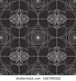 Abstract geometric art. Outlined oriental ornaments composition. Creative design. Print on textile, tiles, carpet, brochure. Islamic wallpaper, background, poster. Black and white line texture.
