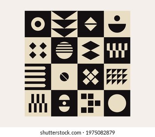 Abstract geometric art pattern. Bauhaus geometry form primitive bold shapesm, simple tile block design, vector illustration