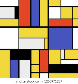Abstract geometric art pattern - Mondrian style squares and rectangles vector.