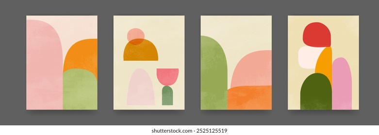 Abstract geometric art poster with boho shapes. Watercolor painted illustration with earthtone pastel color