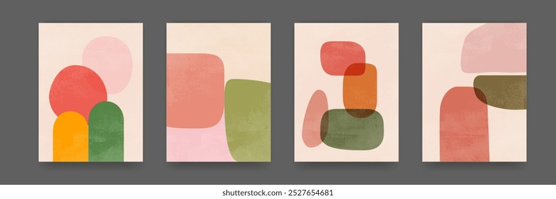 Abstractas cartel de arte geométrico con Formas boho. Ilustración pintada de acuarela con color pastel de tonos de tierra