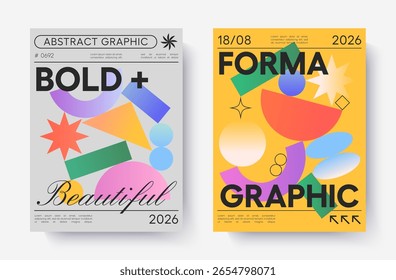 Abstract geometric art posters.Vector illustrations with bold dynamic shapes and modern typography.Artistic banner templates for prints,exhibitions,banners,ad,covers,branding,annual