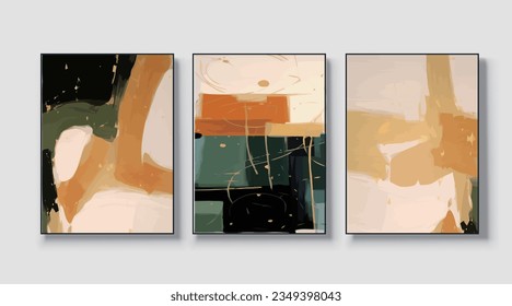 Abstract geometric art print. Vector design, a set of three wall art, wallpaper