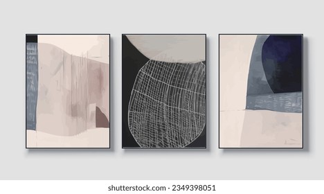 Abstract geometric art print. Vector design, a set of three wall art, wallpaper