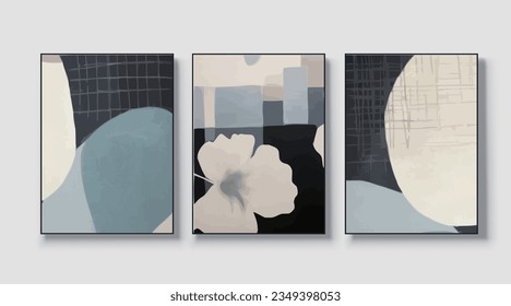 Abstract geometric art print. Vector design, a set of three wall art, wallpaper