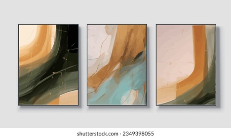 Abstract geometric art print. Vector design, a set of three wall art, wallpaper