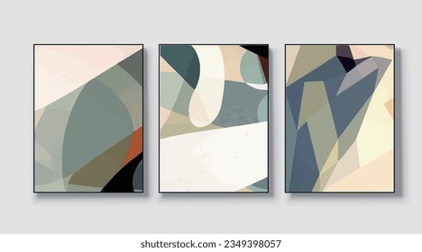 Resumen de la impresión de arte geométrico. Diseño de vectores, un conjunto de tres elementos de pared, papel pintado