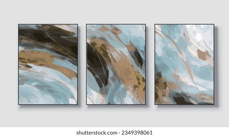 Abstract geometric art print. Vector design, a set of three wall art, wallpaper