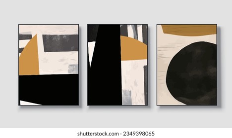 Abstract geometric art print. Vector design, a set of three wall art, wallpaper