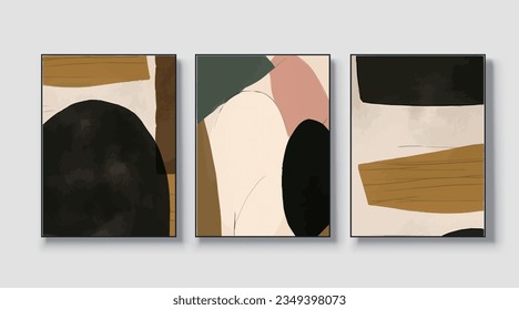 Abstract geometric art print. Vector design, a set of three wall art, wallpaper