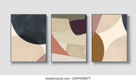 Resumen de la impresión de arte geométrico. Diseño de vectores, un conjunto de tres elementos de pared, papel pintado