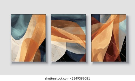 Resumen de la impresión de arte geométrico. Diseño de vectores, un conjunto de tres elementos de pared, papel pintado
