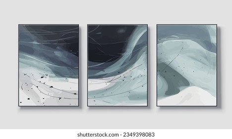 Abstract geometric art print. Vector design, a set of three wall art, wallpaper