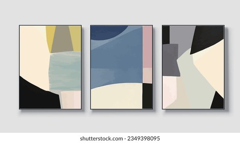 Abstract geometric art print. Vector design, a set of three wall art, wallpaper