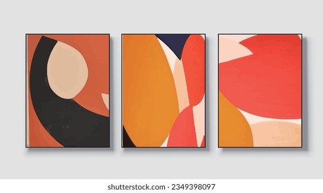 Abstract geometric art print. Vector design, a set of three wall art, wallpaper