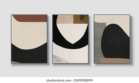 Resumen de la impresión de arte geométrico. Diseño de vectores, un conjunto de tres elementos de pared, papel pintado