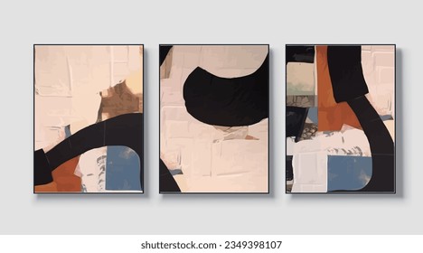Abstract geometric art print. Vector design, a set of three wall art, wallpaper