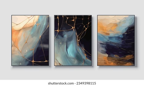 Abstract geometric art print. Vector design, a set of three wall art, wallpaper