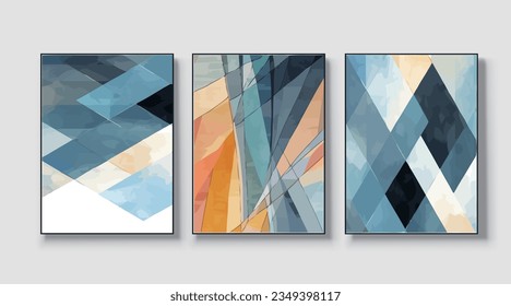 Abstrakter geometrischer Kunstdruck. Vektordesign, ein Set aus drei Wandkunst, Tapete