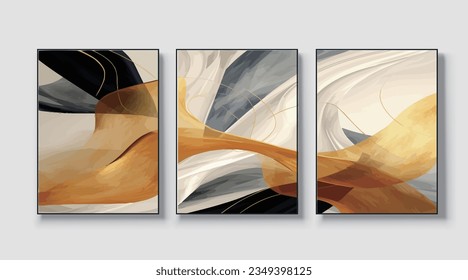 Abstract geometric art print. Vector design, a set of three wall art, wallpaper