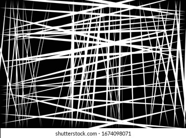 Abstract geometric art with random, chaotic, dynamic lines. Straight crossing, intersecting irregular lines, stripes texture, pattern