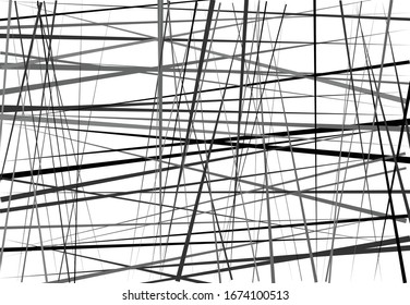 Abstrakte geometrische Kunst mit zufälligen, chaotischen Linien. Gerader Kreuz, Schnittlinienstruktur, Streifen-Muster