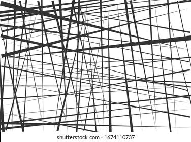 Abstract geometric art with random, chaotic lines. Straight crossing, intersecting lines texture, stripes pattern