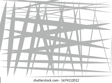 Abstrakte geometrische Kunst mit zufälligen, chaotischen, dynamischen Linien. Gerader Kreuz, Schnittlinie unregelmäßiger Linien, Streifenstruktur, Muster