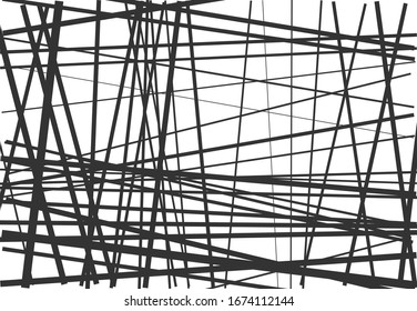 Abstract geometric art with random, chaotic, dynamic lines. Straight crossing, intersecting irregular lines, stripes texture, pattern