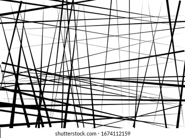 Abstract geometric art with random, chaotic lines. Straight crossing, intersecting lines texture, stripes pattern