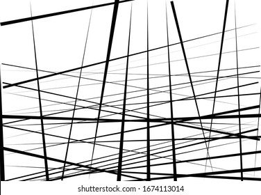 Abstrakte geometrische Kunst mit zufälligen, chaotischen Linien. Gerader Kreuz, Schnittlinienstruktur, Streifen-Muster