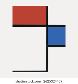 Arte geométrico Abstractas con rectángulos rojos y azules. Diseño minimalista con líneas atrevidas y colores primarios. Arte moderno con Formas geométricas y tonos primarios. Vector de ilustración de arte de Antiguas.