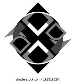 abstract geometric art shape with rhombus, circles and corners