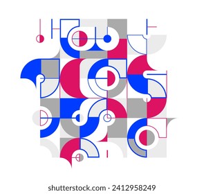 Abstract geometric artistic vector background, Bauhaus style wallpaper with circles triangles and lines, pattern artwork geometrical abstraction.