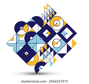 Abstract geometric artistic vector background, Bauhaus style wallpaper with circles triangles and lines, pattern artwork geometrical abstraction.