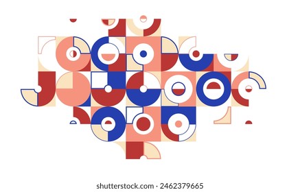 Fondo de Vector artístico geométrico Abstractas en colores étnicos, Fondo de pantalla estilo Bauhaus con círculos triángulos y líneas, ilustración de patrón abstracción geométrica.