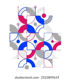 Abstract geometric artistic vector background, Bauhaus style wallpaper with circles triangles and lines, pattern artwork geometrical abstraction.