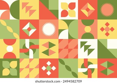 Abstract geometric artwork background in bright colors green and orange vector