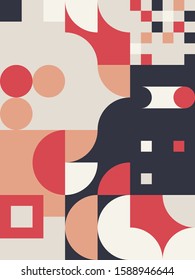 Abstract geometric artwork design with simple shapes and figures. Vertical pattern graphics with geometrical elements. 