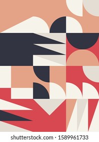 Abstract geometric artwork design with simple shapes and figures. Vertical pattern graphics with geometrical elements. Perfect for web banner, business presentation, branding package, fabric print.