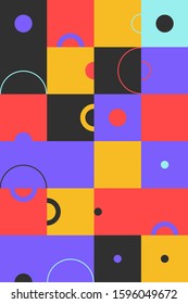 Abstract geometric artwork design with simple shapes and figures. Vertical pattern graphics with geometrical elements. Perfect for web banner, business presentation, branding package, fabric print.