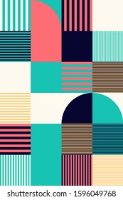 Abstract geometric artwork design with simple shapes and figures. Vertical pattern graphics with geometrical elements. Perfect for web banner, business presentation, branding package, fabric print.