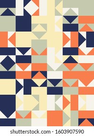 Abstract geometric artwork design with simple shapes and figures. Vertical pattern graphics with geometrical elements. Perfect for web banner, business presentation, branding package, fabric print.